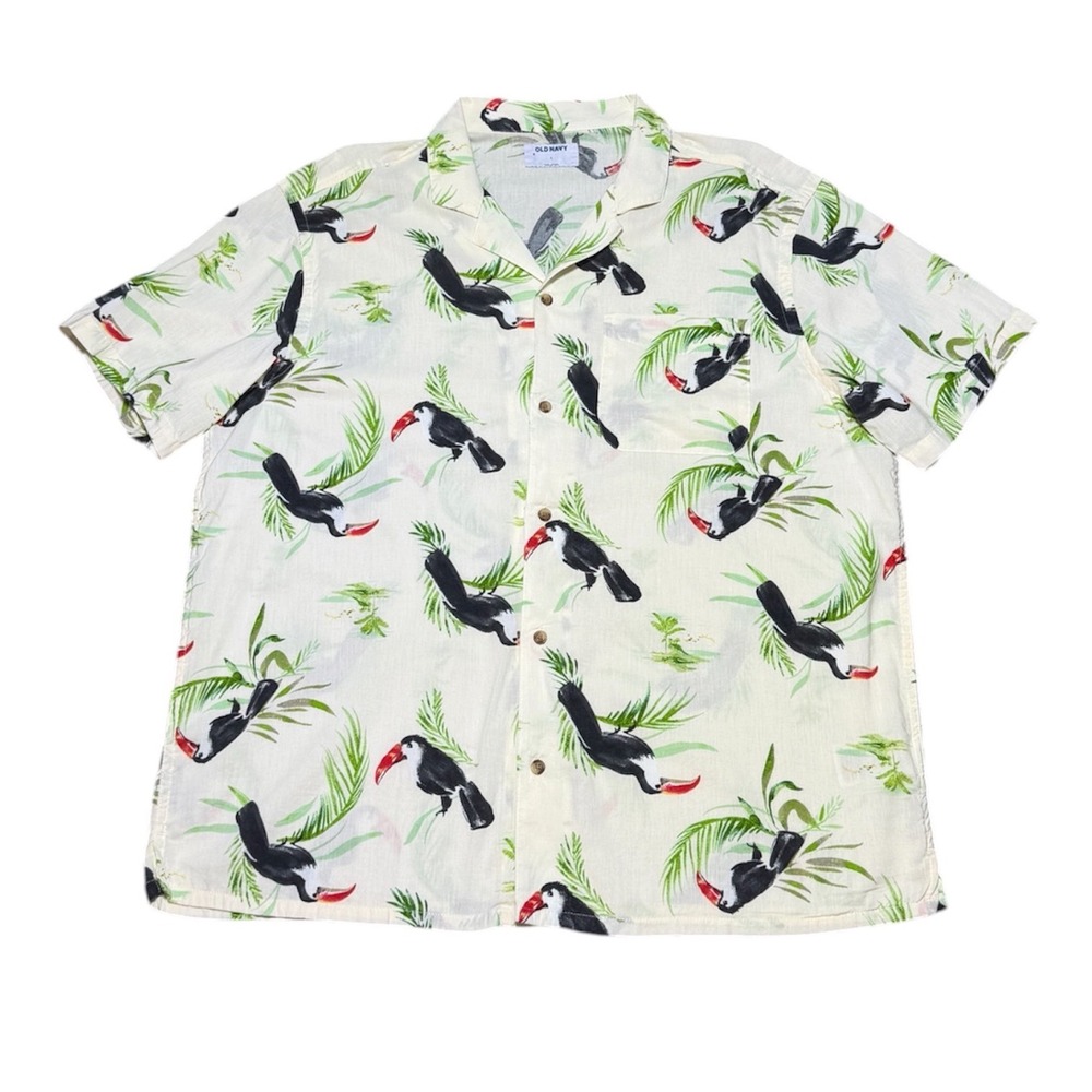 NEW Old Navy Camp Collar AOP Button Up Short Sleeve Toucan Lightweight Men L